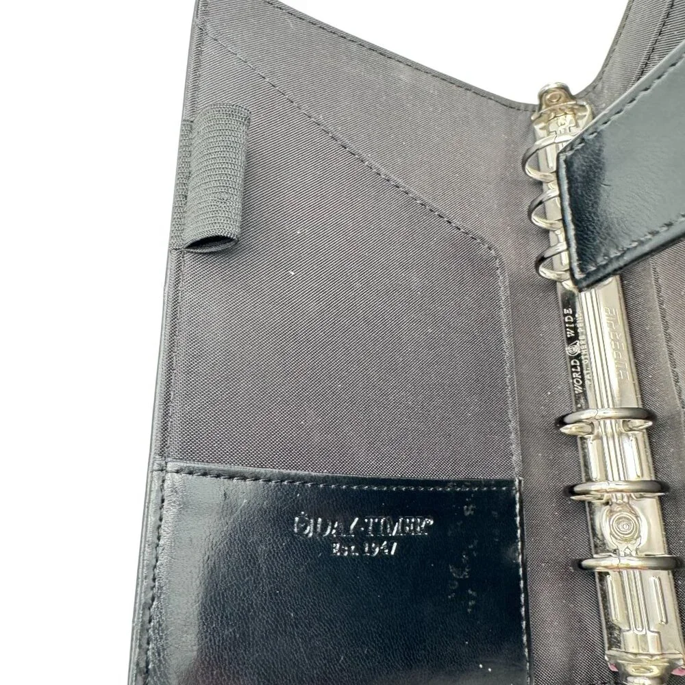 Day-Timer Black Faux Leather Snap-Close Organizer Stitched Compact 6-Ring Binder